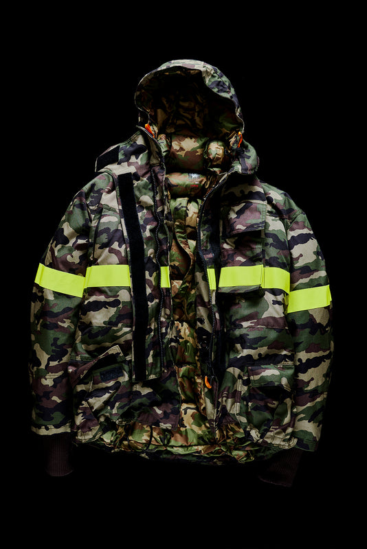 FIREMAN DOWN JACKET WITH REFLECTIVE TAPES-CAMO