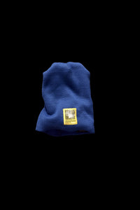BEANIE WITH DOWN PANEL- BLUE
