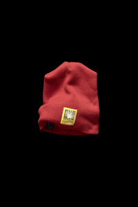 BEANIE WITH DOWN PANEL- RED